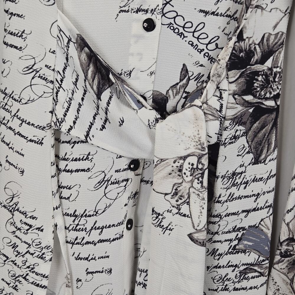 MISHCA French Garden Poplin Blouse Flare Sleeve Tie Front SMALL Boho Peasant - Picture 3 of 14